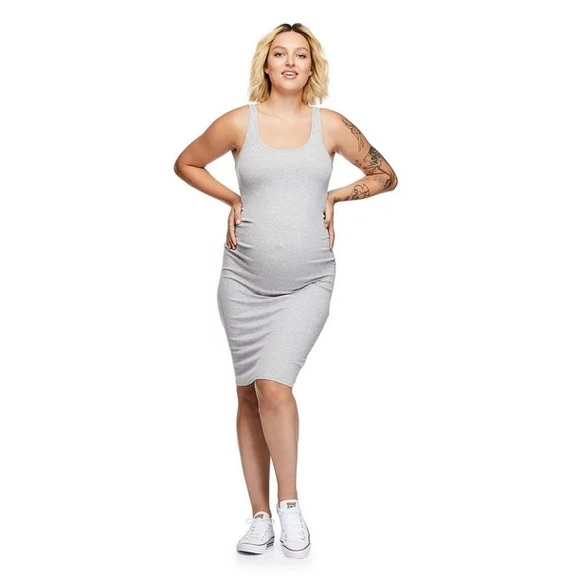 Paisley Sky Maternity Rib Midi Tank Dress - Picture 4 of 4